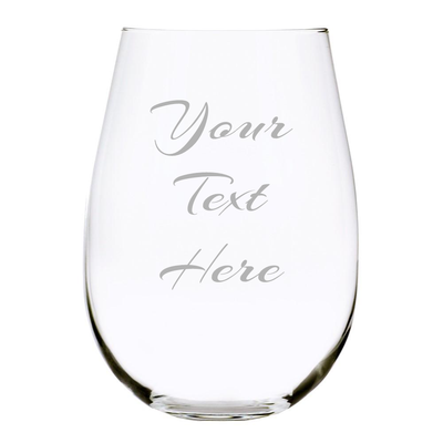 Custom Etched 17oz. Lead Free Crystal Stemless Wine Glass, you choose your text and font